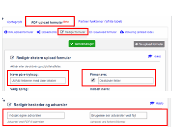 Redigering af upload formularen